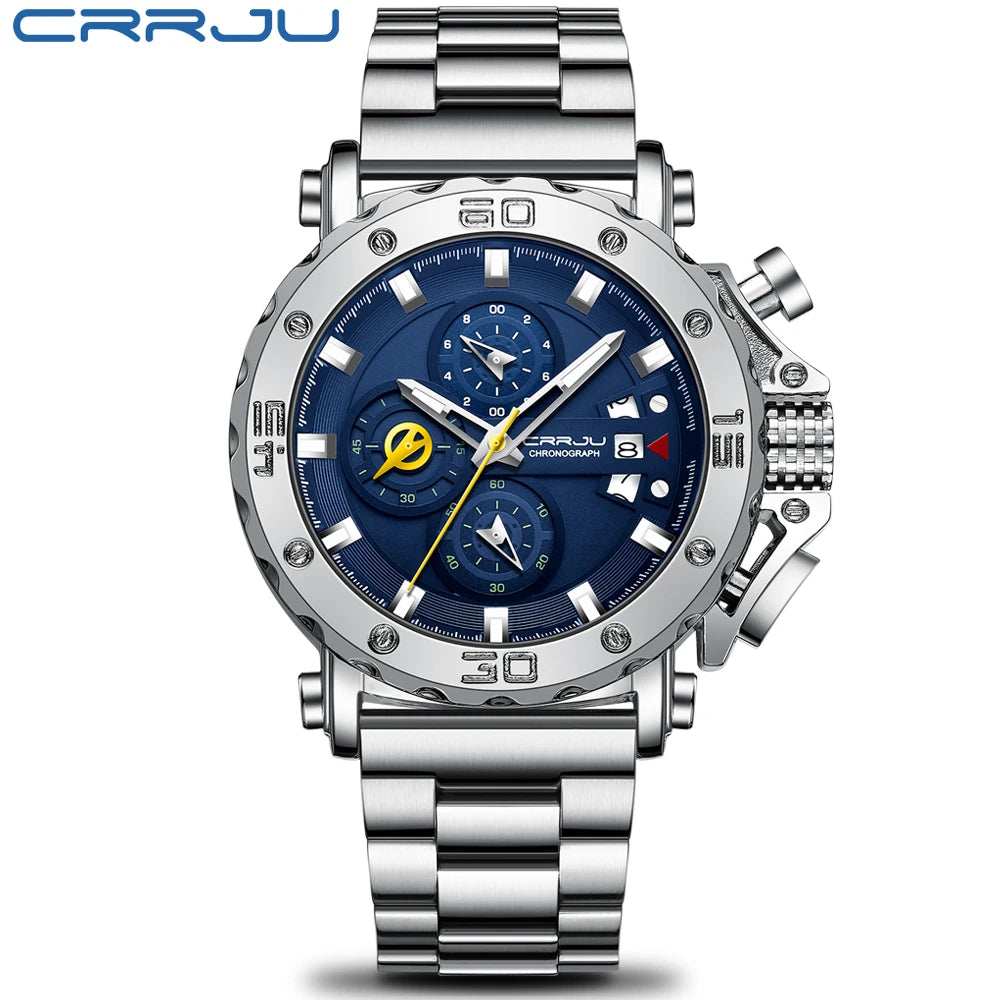 Relogio Masculino CRRJU Sport Chronograph Mens Watches Top Brand Luxury Full Steel Quartz Clock Waterproof Big Dial Watch Men