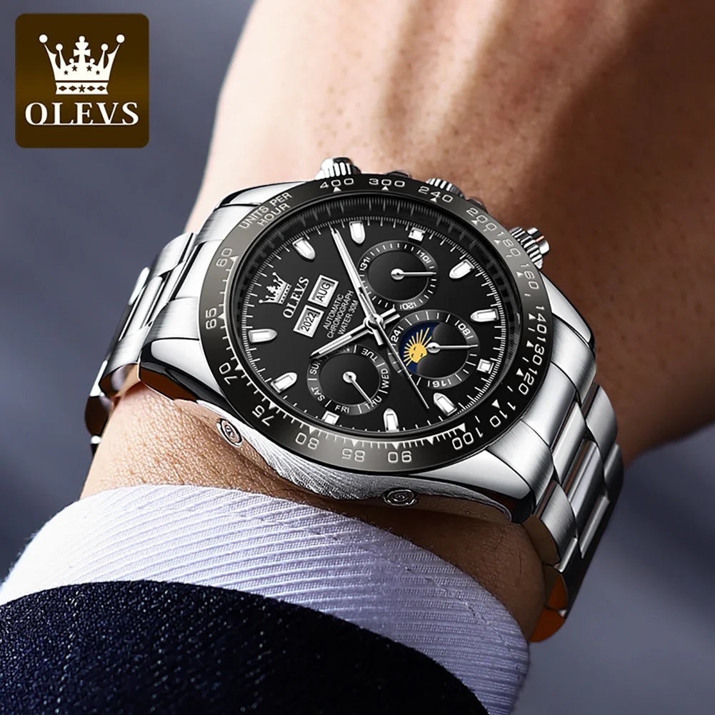 OLEVS 6654 Mens Watch Chronograph Automatic Mechanical Wristwatch Light Luxury Waterproof Luminous Function Brand Watch for Man