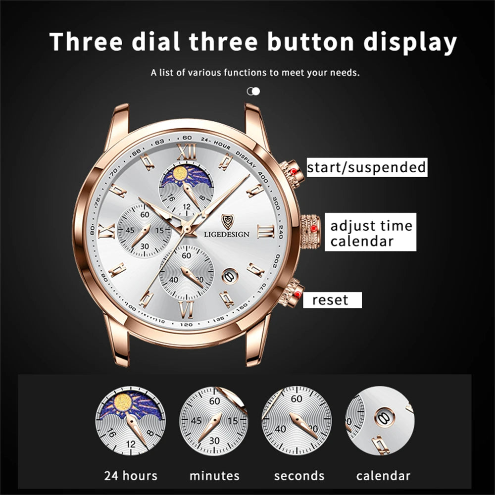 LIGE New Casual Men Watch Luxury Leather Waterproof Sport Quartz Wristwatch Chronograph Military Watch for Men Relogio Masculino