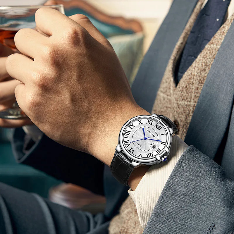 2025 Brand Men Watch Business High-end Transparent Waterproof Leather Strap Rome Battery Male Fashion Quartz Clock Watches gift