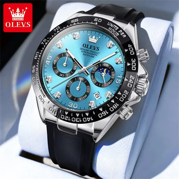 OLEVS 2875 Original Luxury Brand Quartz Watch for Men Silicone Strap Chronograph Auto Date Waterproof Moon Phase Man Sport Watch