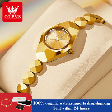 OLEVS 7007 Watch for Women Original Rhombic Mirror Waterproof Quartz Ladies Wristwatch Tungsten Steel Strap Luxury Women's Watch