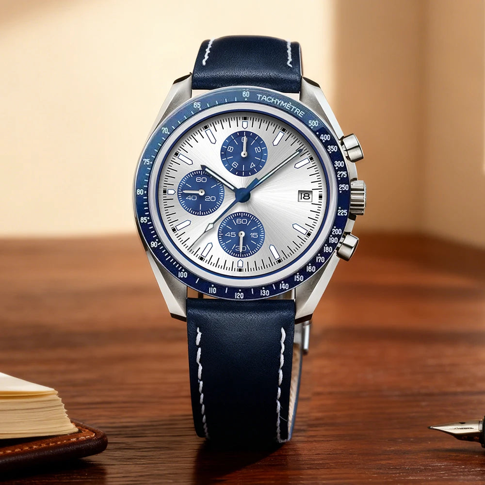 2026 New Men's Watch Multifunctional Sports Chronograph Men's Watch Top Brand Luxury Men's Quartz Watch Leather Strap