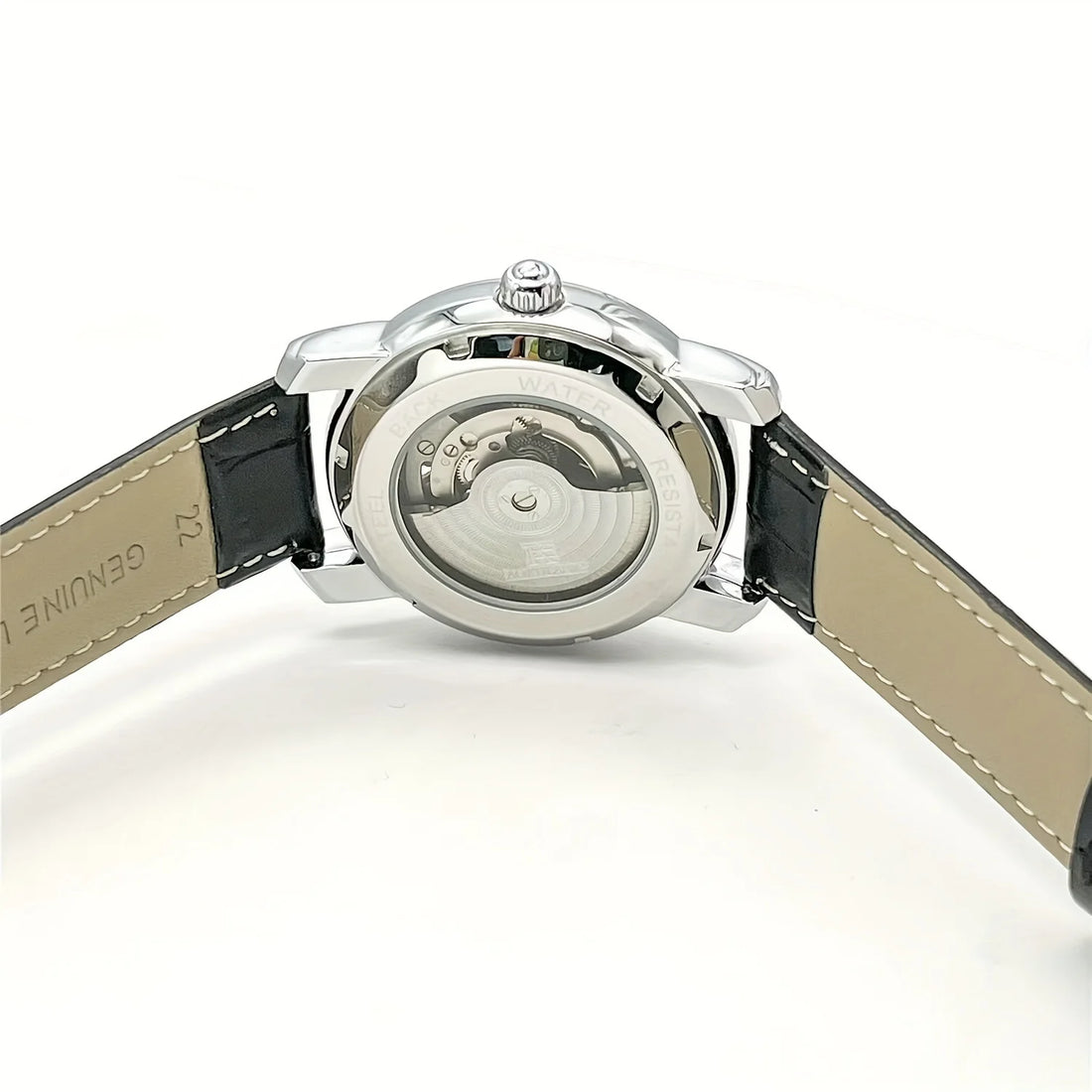 Luxury Men's Automatic Mechanical Watch - Stylish Skeleton Design, Fashionable Business Casual Style, Alloy Case and Leather Strap, No Battery