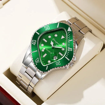 2026 New Watch for Men Unusual Conceptual Reloj Crash Melting Twist Shaped Case Quartz Wristwatch Male Man Rhombic Green Clock