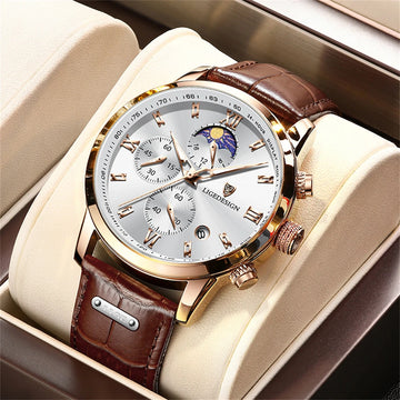 LIGE New Casual Men Watch Luxury Leather Waterproof Sport Quartz Wristwatch Chronograph Military Watch for Men Relogio Masculino