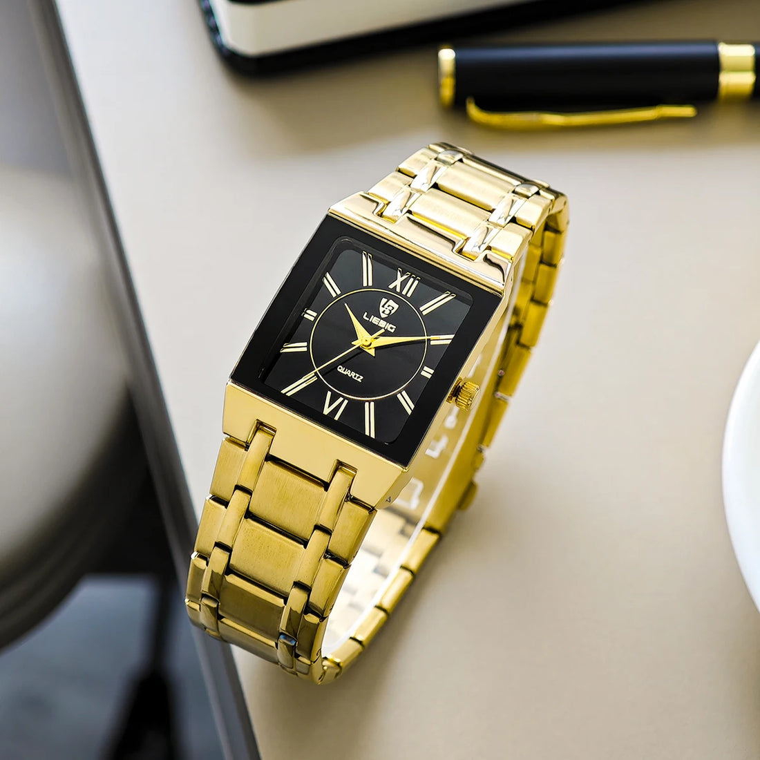 New Mens Watch Luxury Steel Bracelet Gold Quartz movement Waterproof Golden Wristwatches For Woman Watch relogio masculino Clock